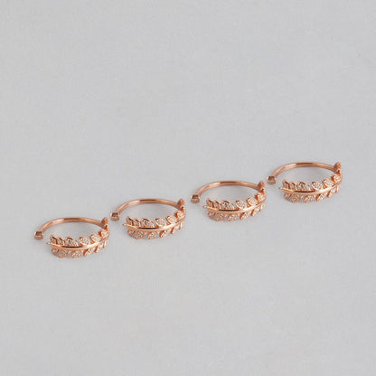 Leafy Rose Gold 925 Silver Toe Ring Combo