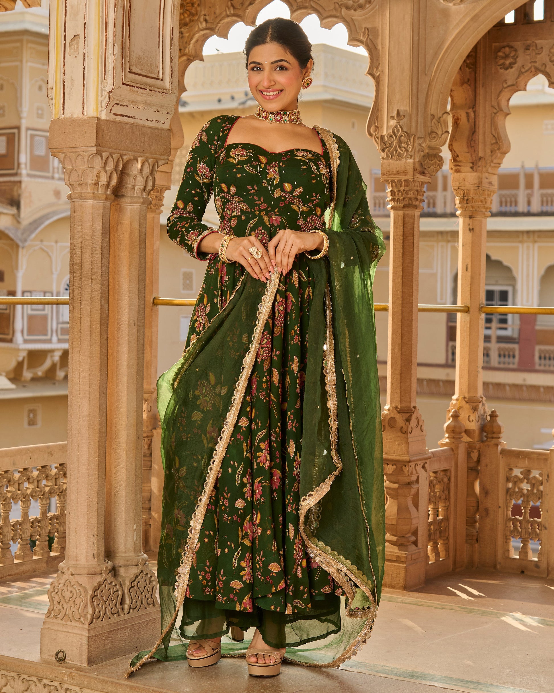 Lala Green Printed Georgette Suit Set