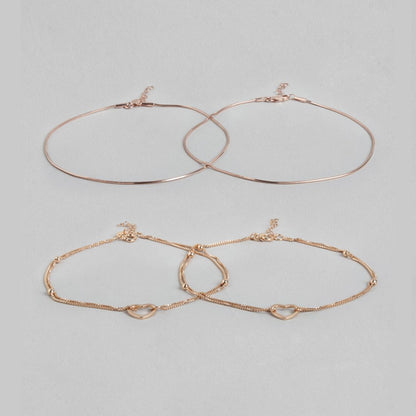 Linked Hearts Harmony Rose Gold-Plated 925 Sterling Silver Combo Anklet