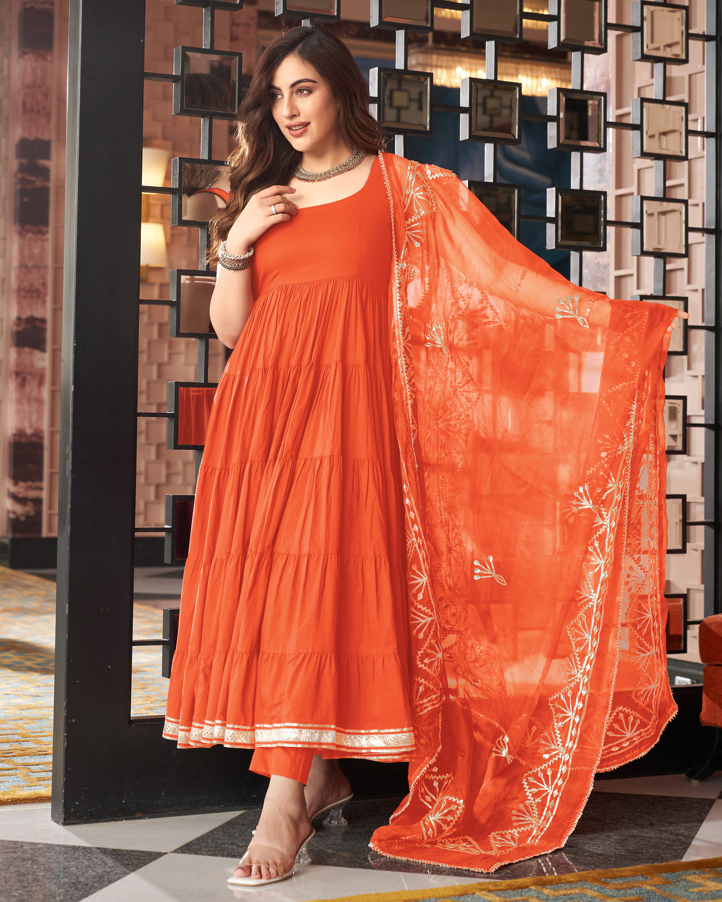 Ragini Orange Gotapatti Cotton Suit Set