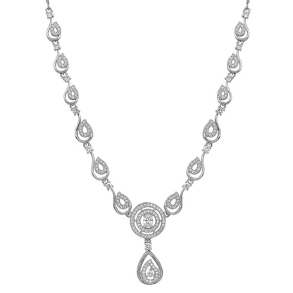 Stylish Silver Plated American Diamond Chain Pendent Necklace & Earrings Set for Women & Girls, Luxury AD Pendant Gift Set for Women, Girls