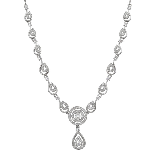 Stylish Silver Plated American Diamond Chain Pendent Necklace & Earrings Set for Women & Girls, Luxury AD Pendant Gift Set for Women, Girls