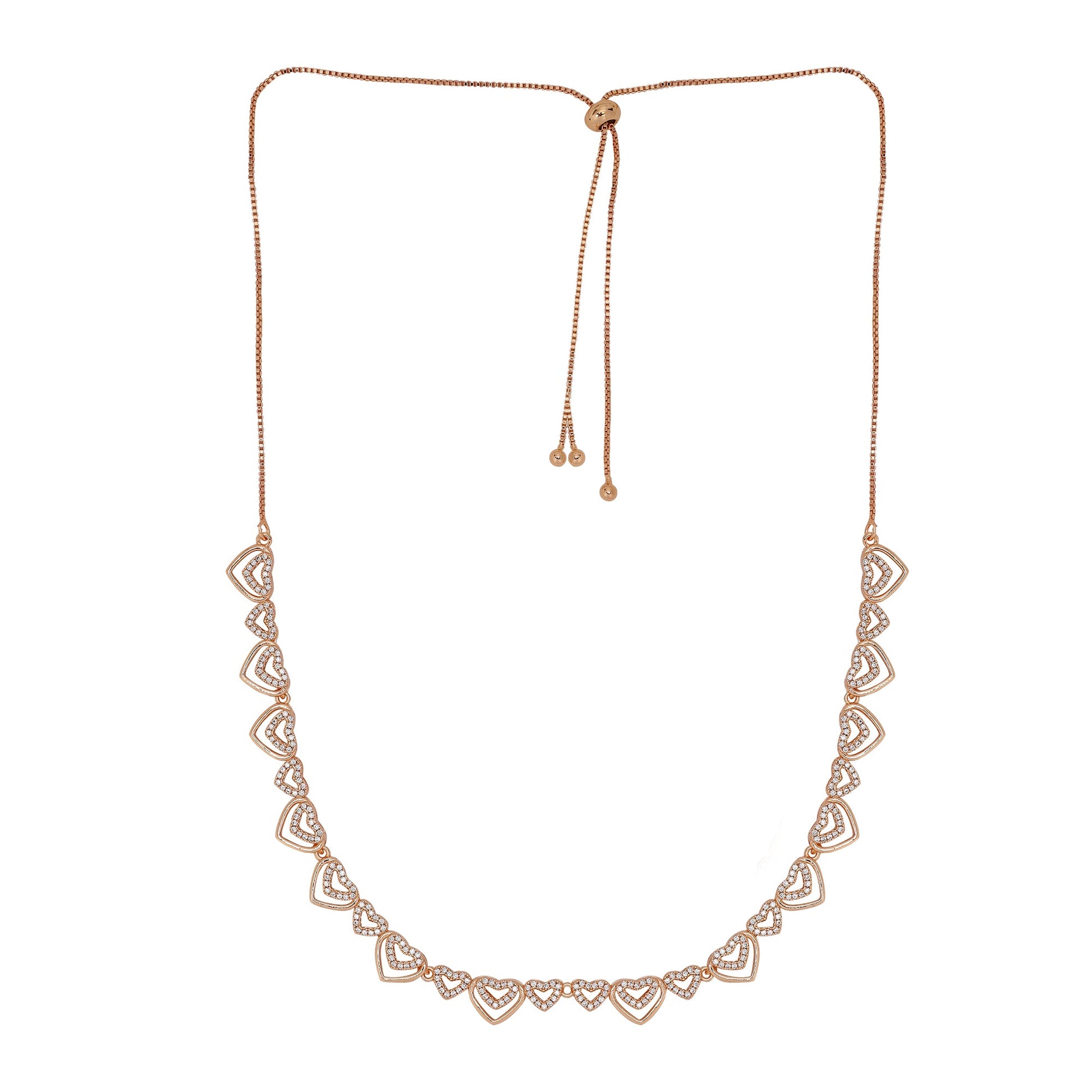 Rose Gold Plated AD Stone Necklace And Pair Of Earrings for Women