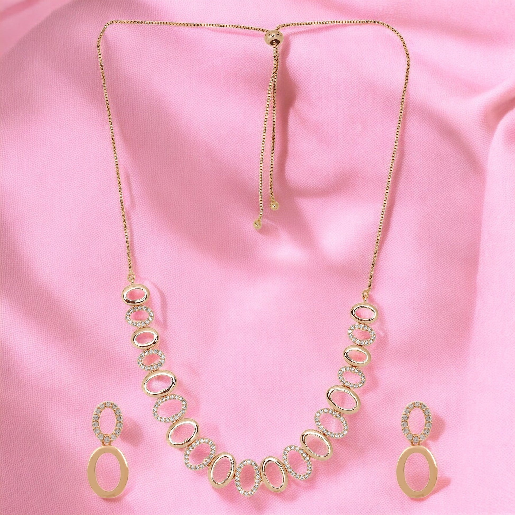 Rose Gold Sleek Oval Statement Necklace Set
