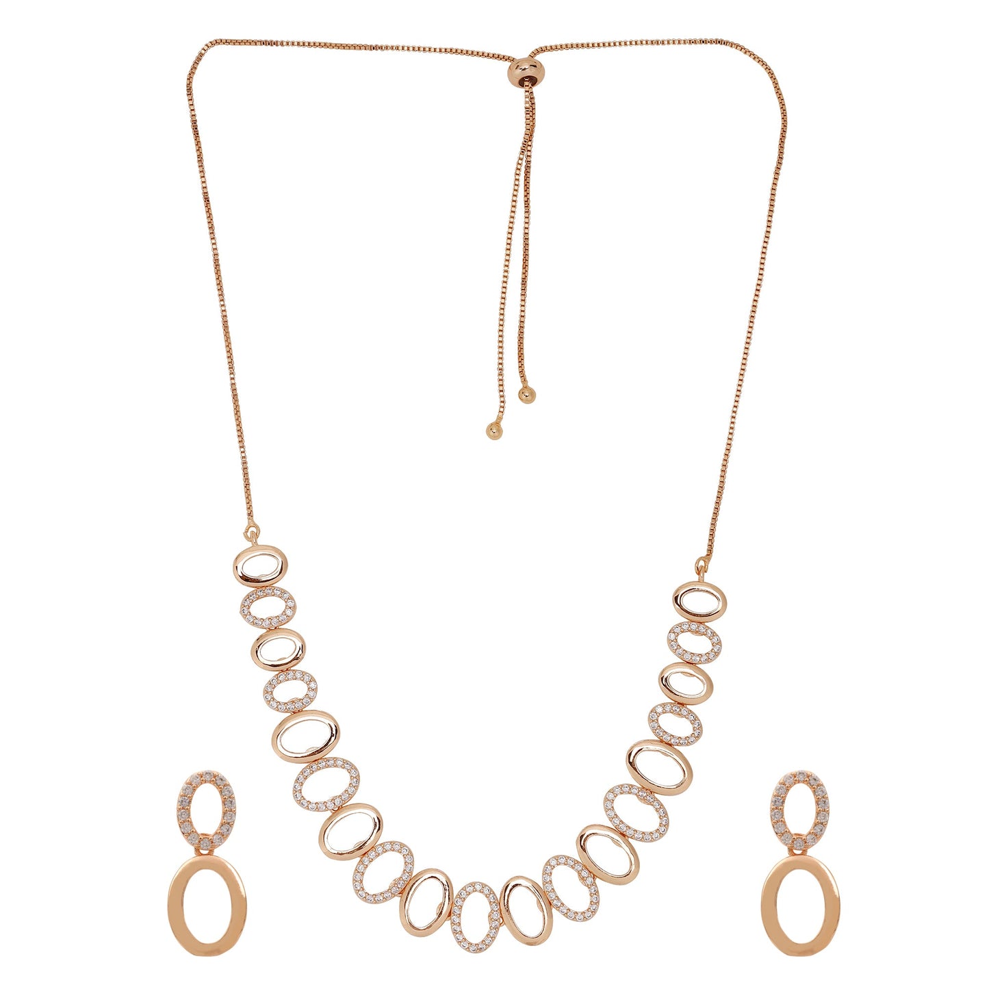 Rose Gold Sleek Oval Statement Necklace Set