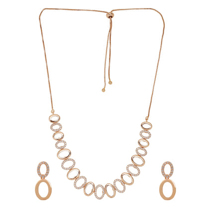 Rose Gold Sleek Oval Statement Necklace Set