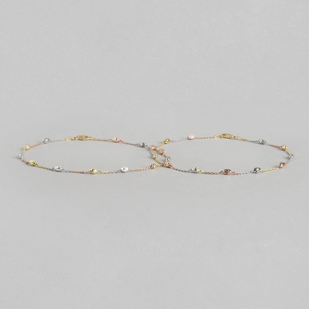 Beaded Chain Beauty Triple Tone 925 Sterling Silver Chain Anklet