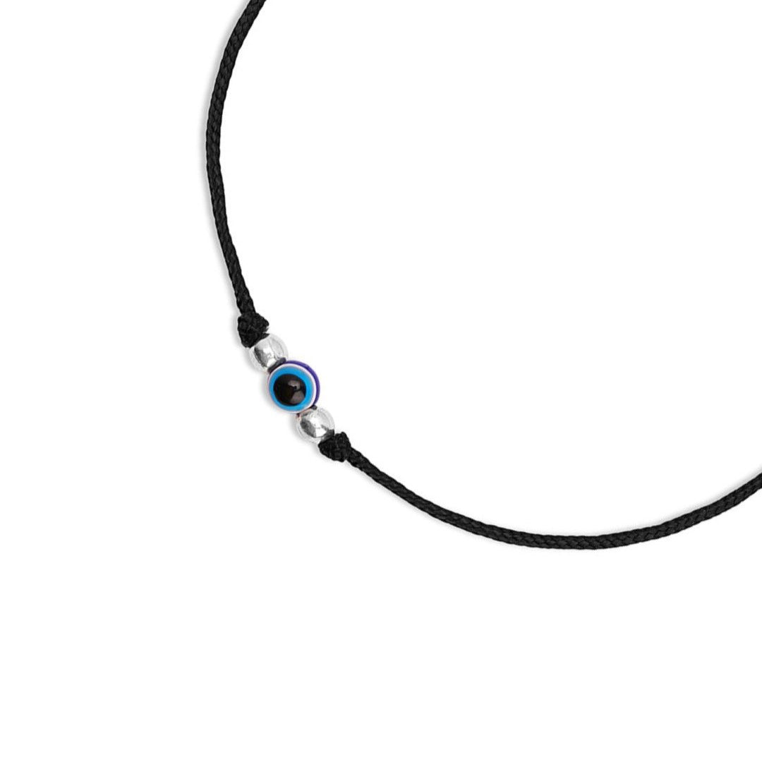Uni-Evil Eye Rhodium Plated 925 Sterling Silver Thread Anklet