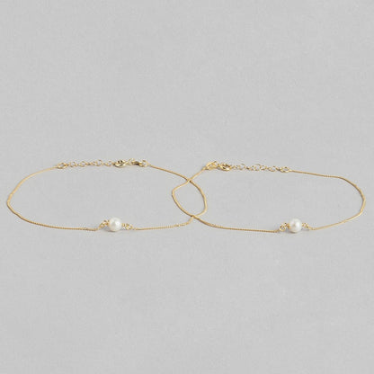 Gold-Plated & Pearl 925 Sterling Silver Chained Anklet