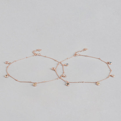 Rose Gold Plated 925 Sterling Silver Charm Anklet