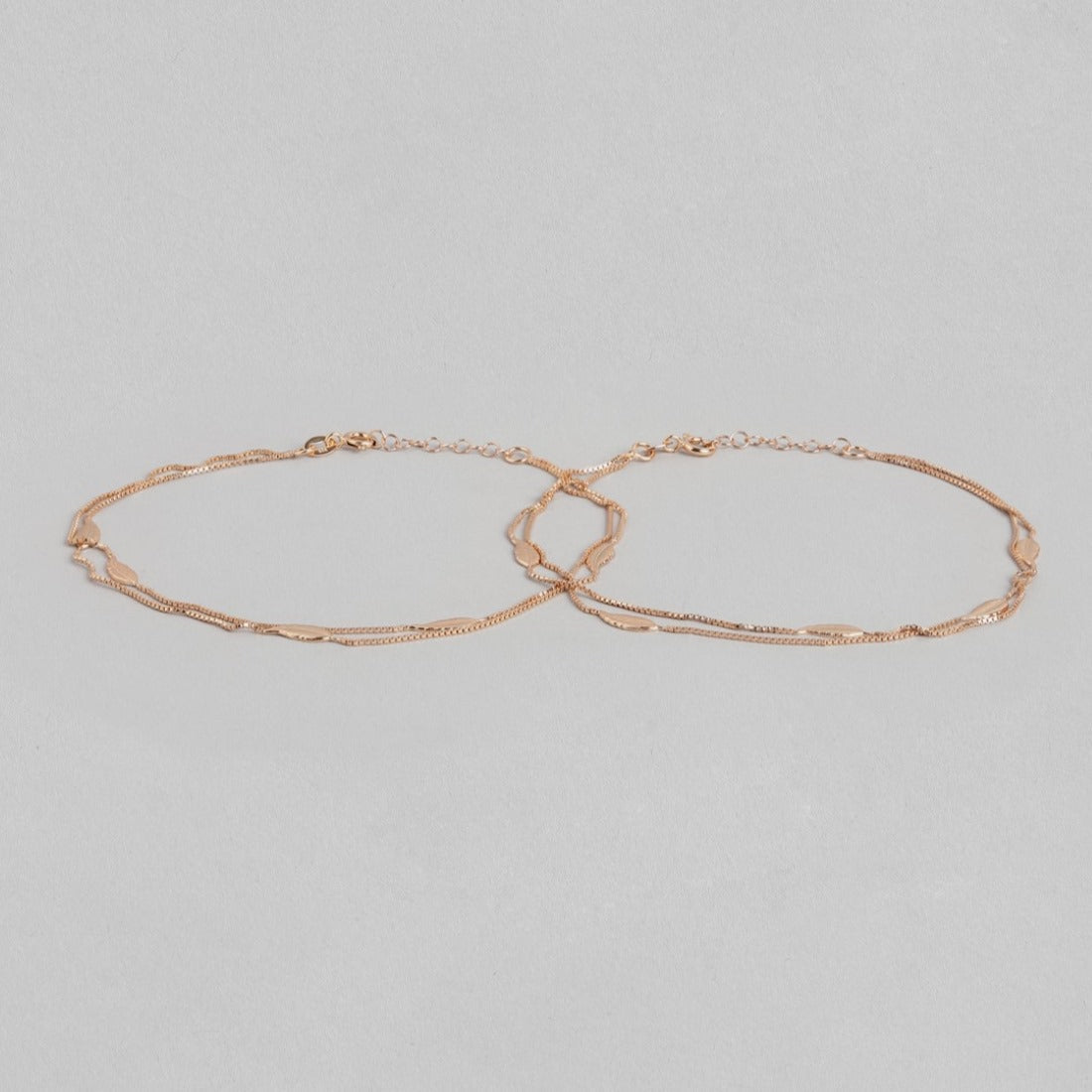 Graceful Foliage Rose Gold-Plated 925 Sterling Silver Leaf Anklet