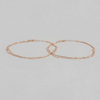 Graceful Foliage Rose Gold-Plated 925 Sterling Silver Leaf Anklet
