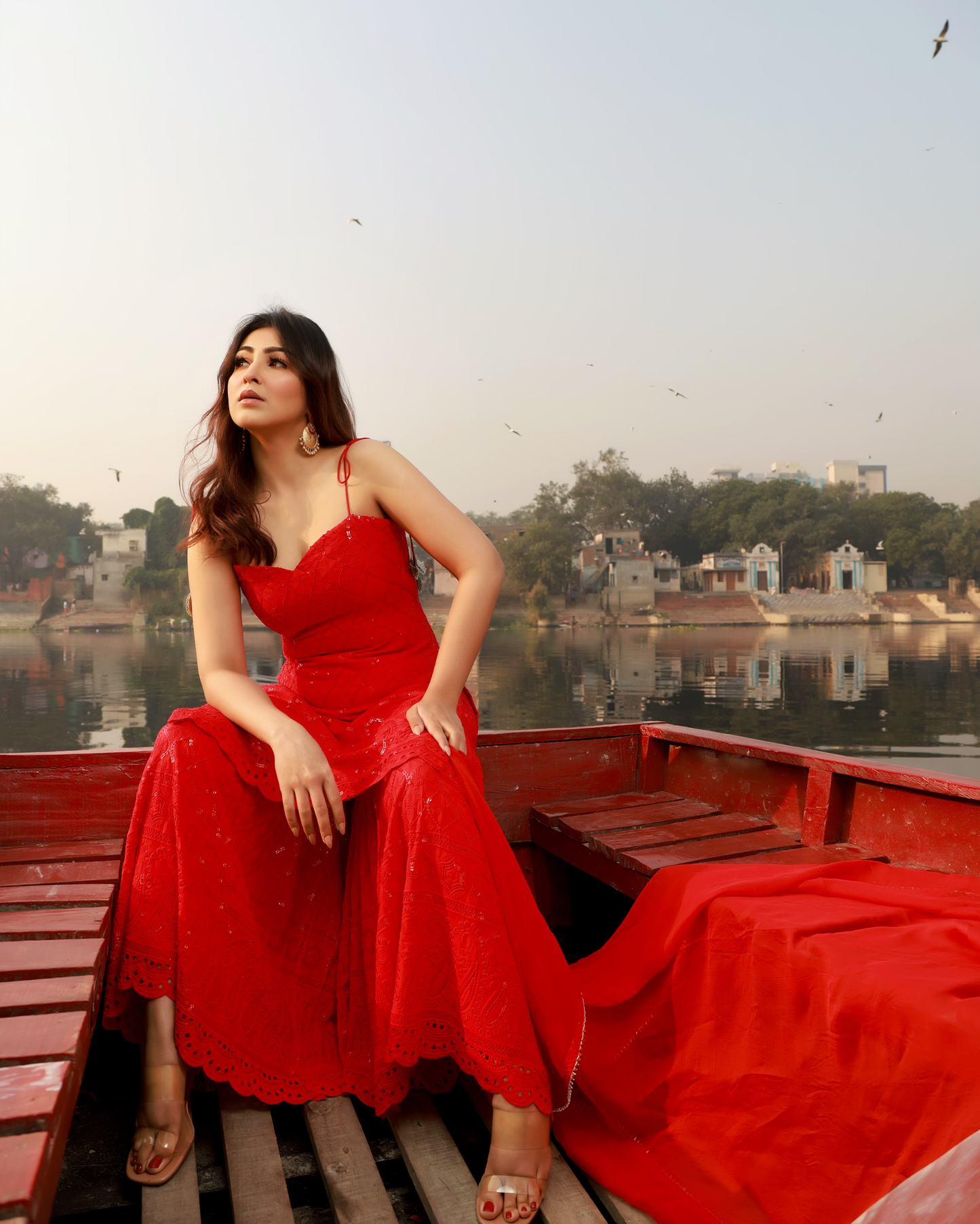 Blush Red Chikankari Sharara Set