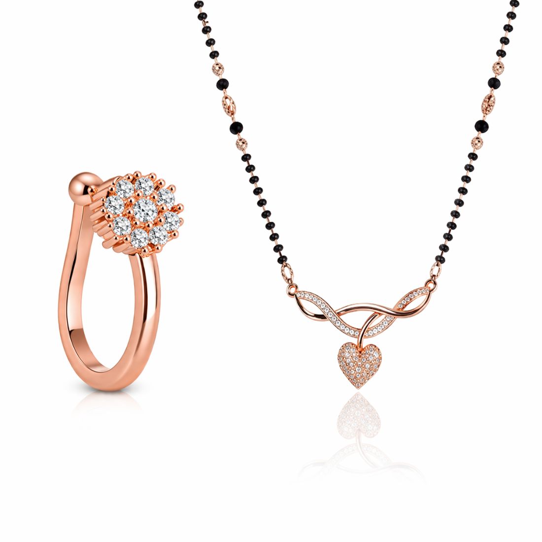 Rose Gold Mangalsutra With Nose Pin