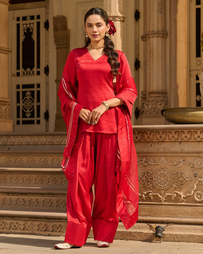 Flux Red Solid Satin Farsi Salwar Set