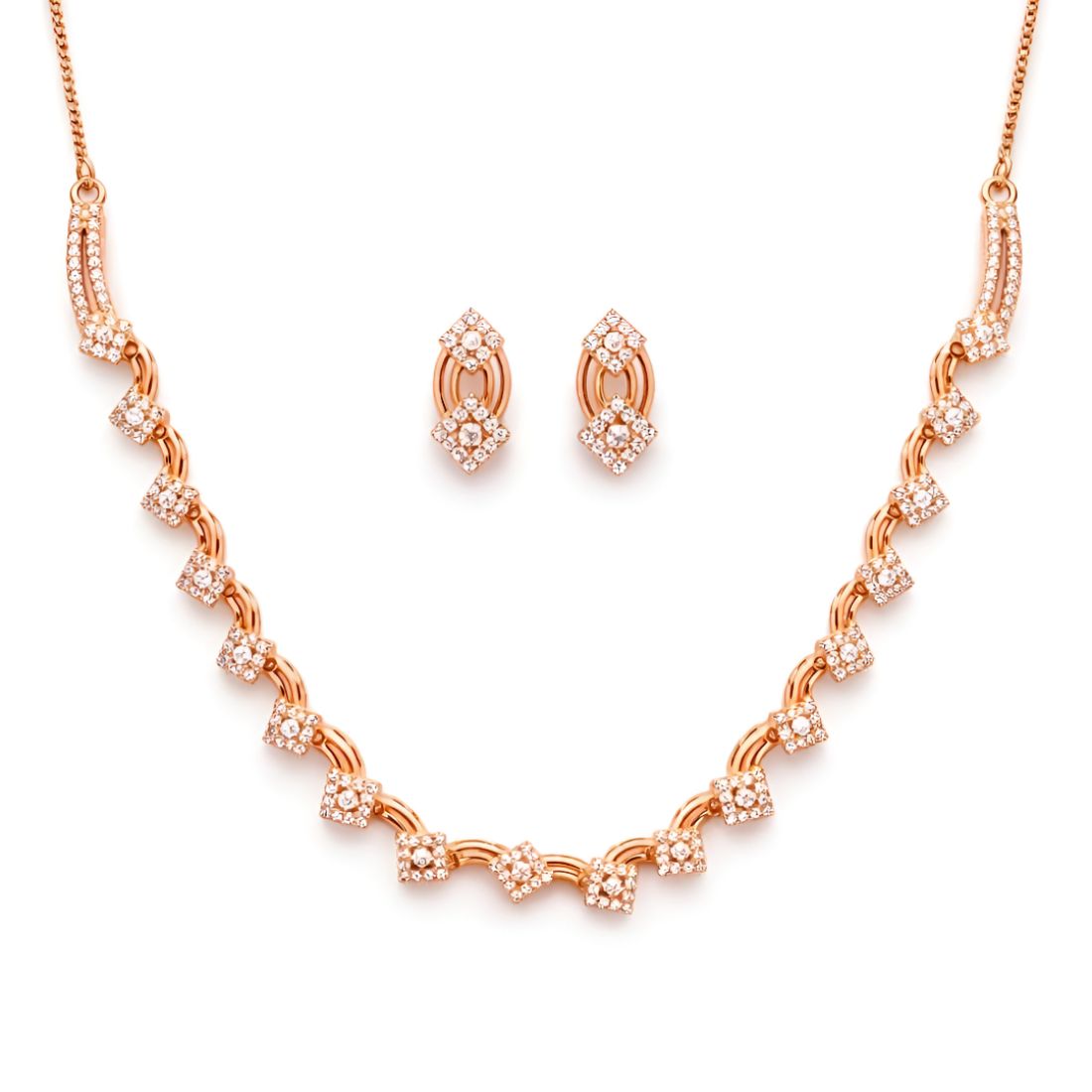 Rose Gold Square Floral Design Necklace Set