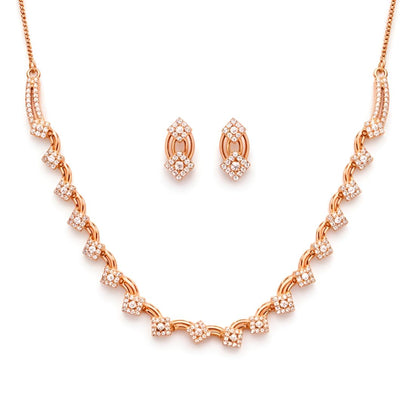 Rose Gold Square Floral Design Necklace Set