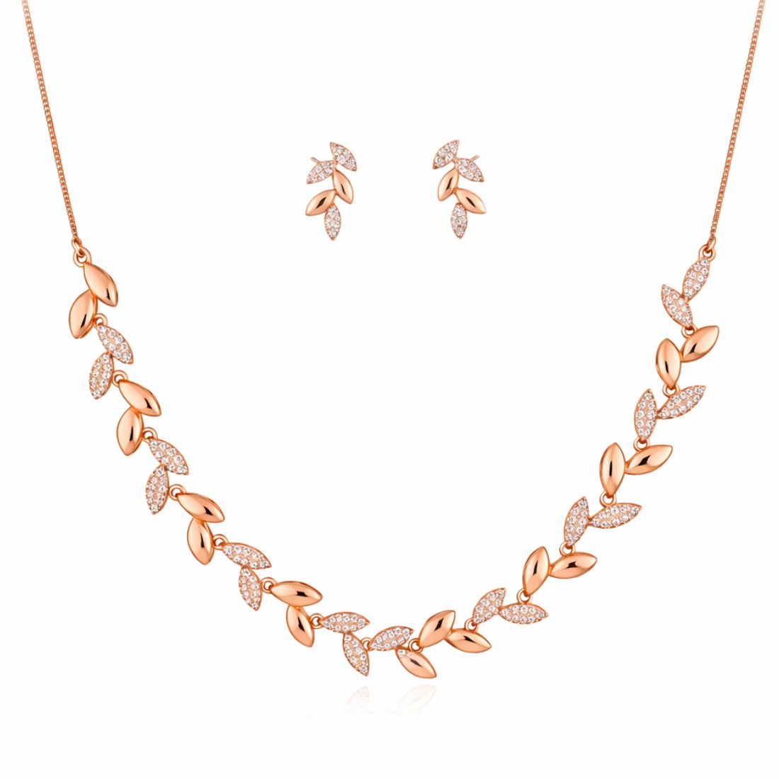 Rose Gold Plated Leaf Design Necklace Set