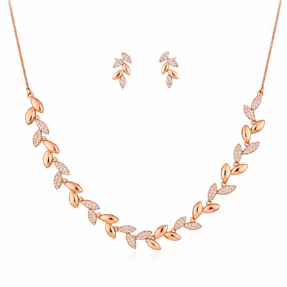 Rose Gold Plated Leaf Design Necklace Set