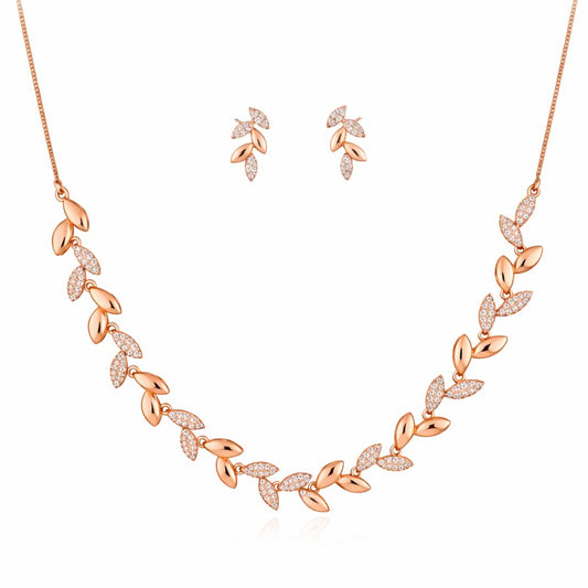 Rose Gold Plated Leaf Design Necklace Set