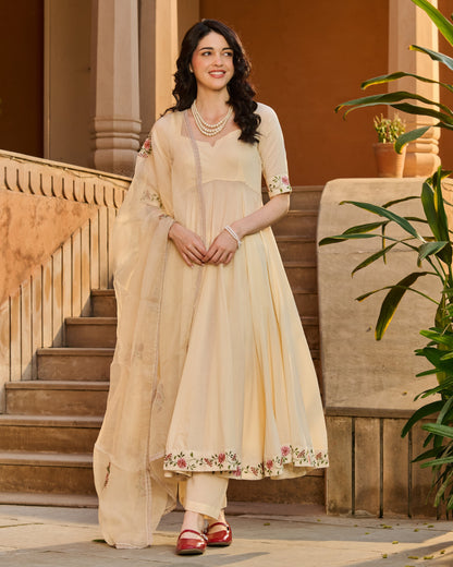 Nazra Cream Embroidered Cotton Suit Set