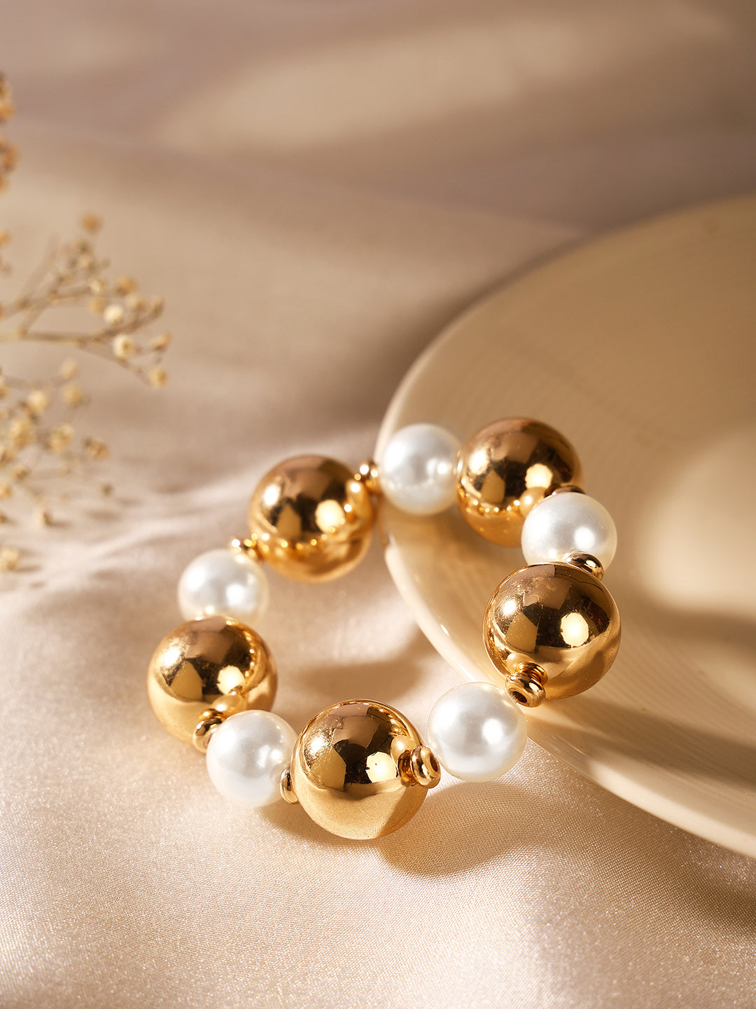 Priyaasi Gold Pearl Sequenced Balls Gold Plated Bracelet