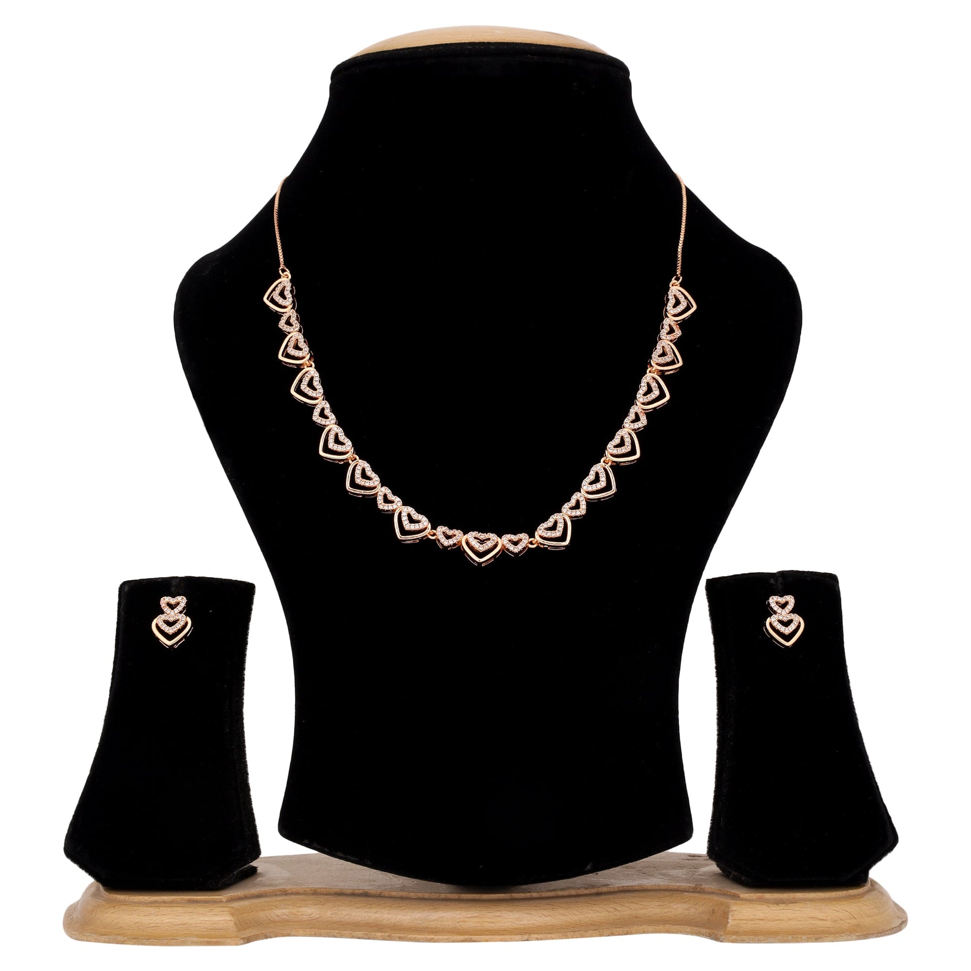 Rose Gold Plated AD Stone Necklace And Pair Of Earrings for Women