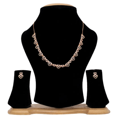 Rose Gold Plated AD Stone Necklace And Pair Of Earrings for Women