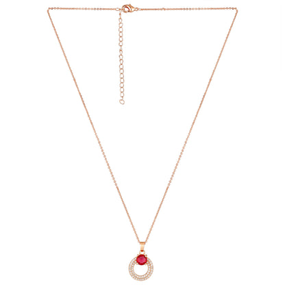 Rose Gold Plated Red Ruby Stone Pendant Necklace and Earring Set for Women and Girls