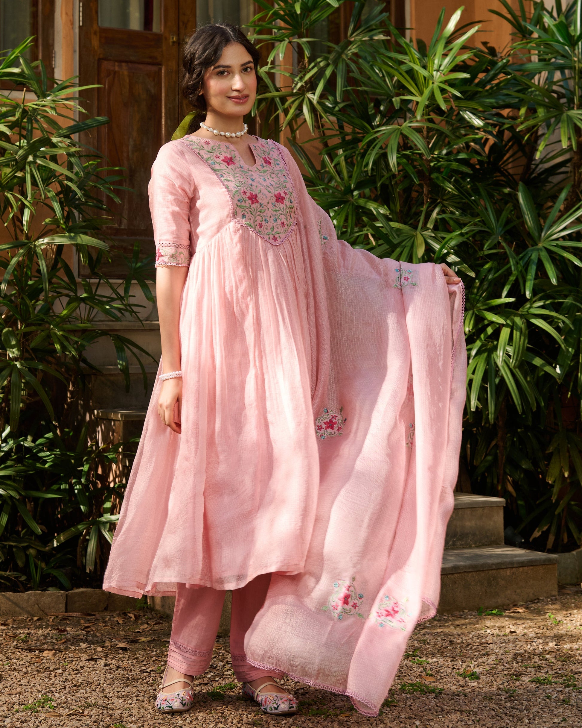 Aashna Pink Embroidered Doria Suit Set