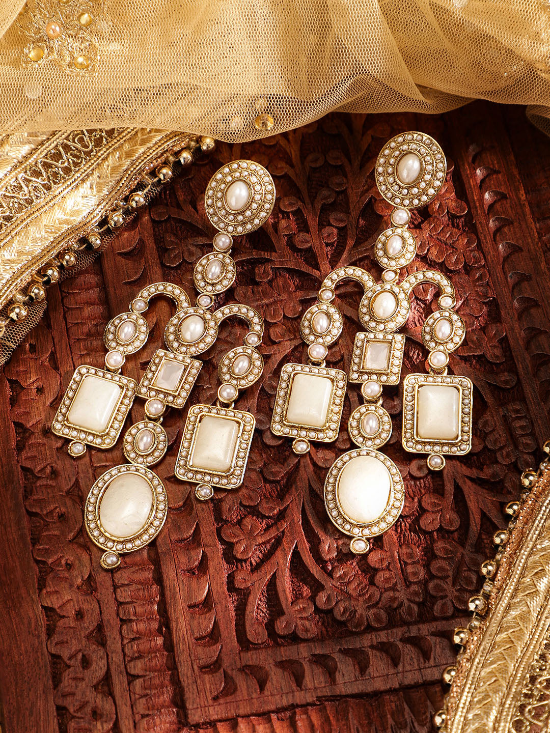 Priyaasi Gold & white Dangler Fresh Water Pearl Gold Plated Statement Earrings