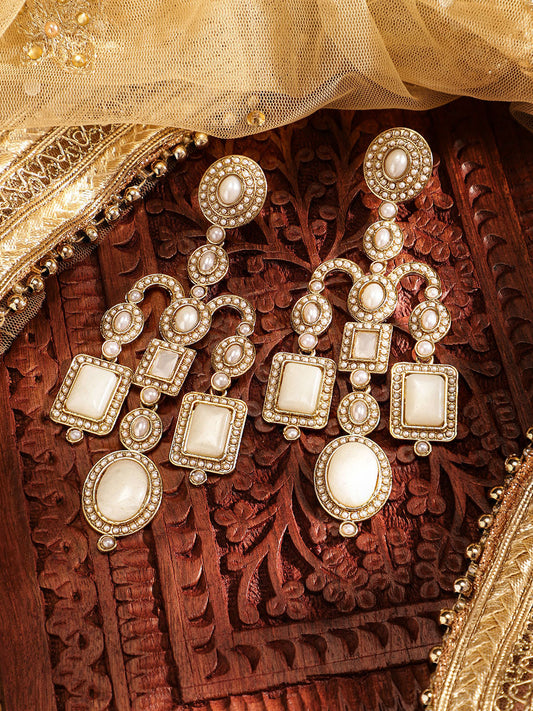 Priyaasi Gold & white Dangler Fresh Water Pearl Gold Plated Statement Earrings