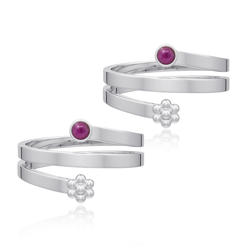 92.5 Sterling Silver Red Pota Toe Ring (Pair)
