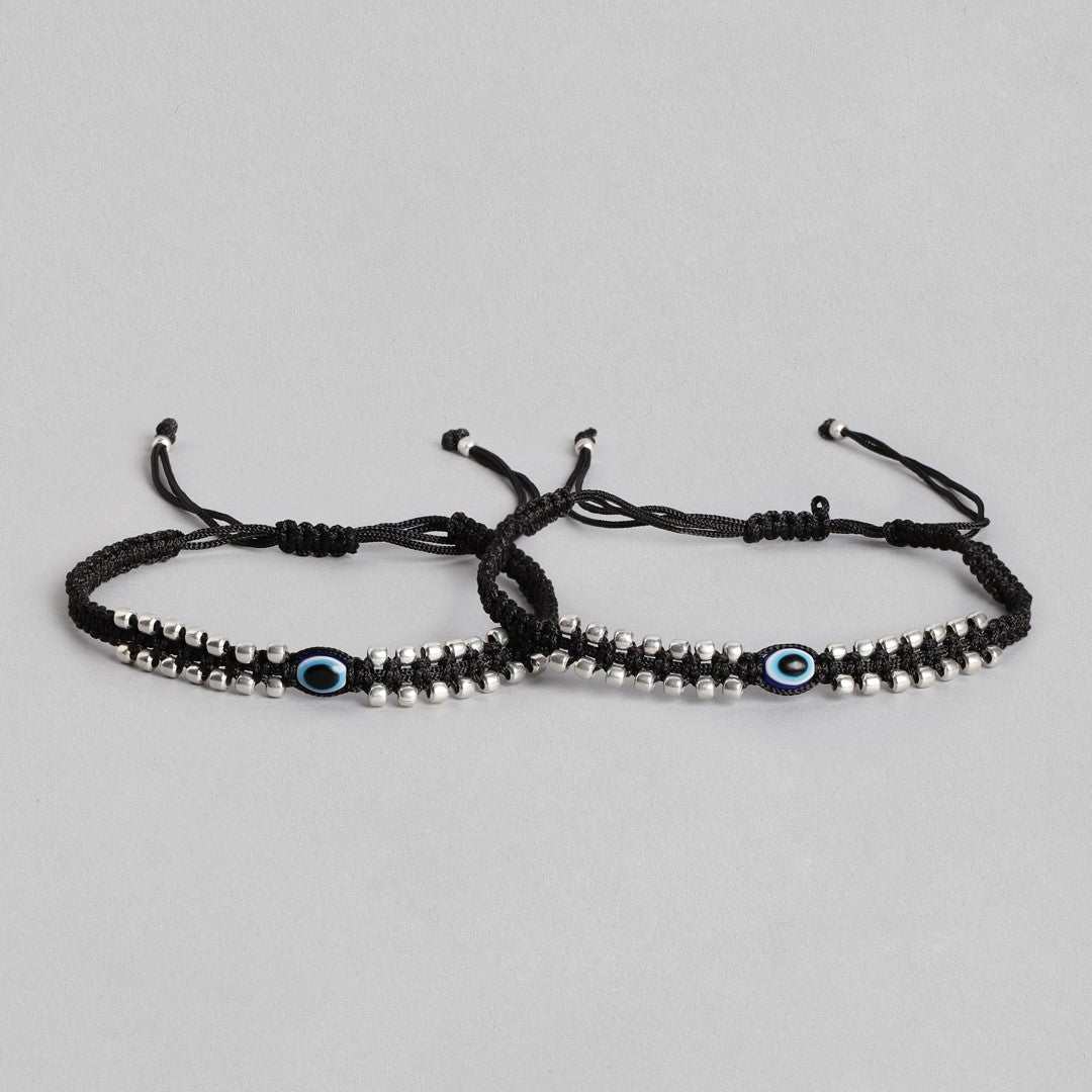 Mystic Ward Evil Eye Rhodium Plated 925 Sterling Silver Thread Anklet