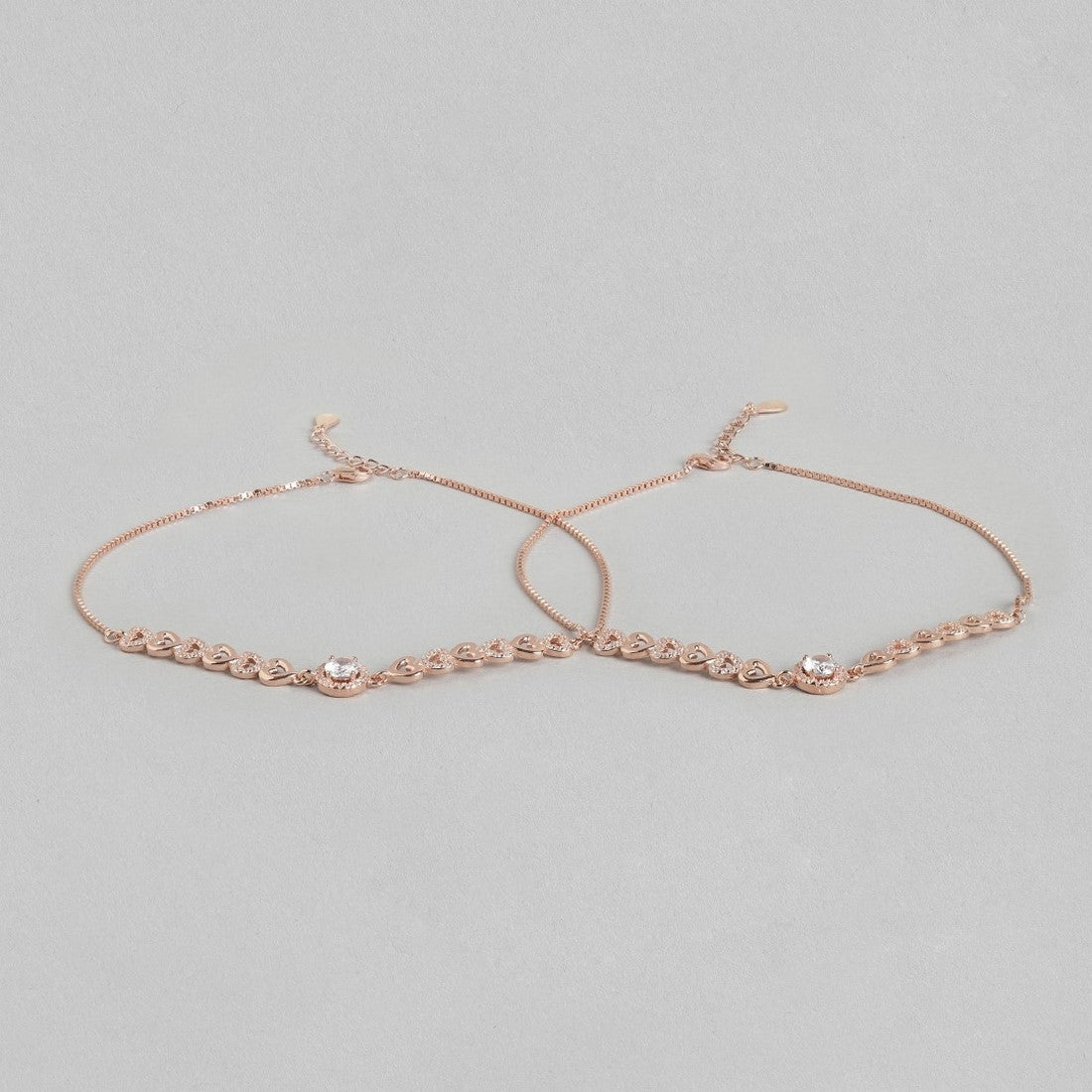 Heart Cubic Zirconia Rose Gold Plated 925 Sterling Silver Anklet