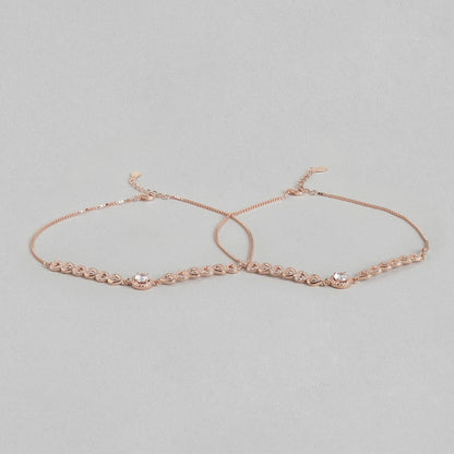 Heart Cubic Zirconia Rose Gold Plated 925 Sterling Silver Anklet