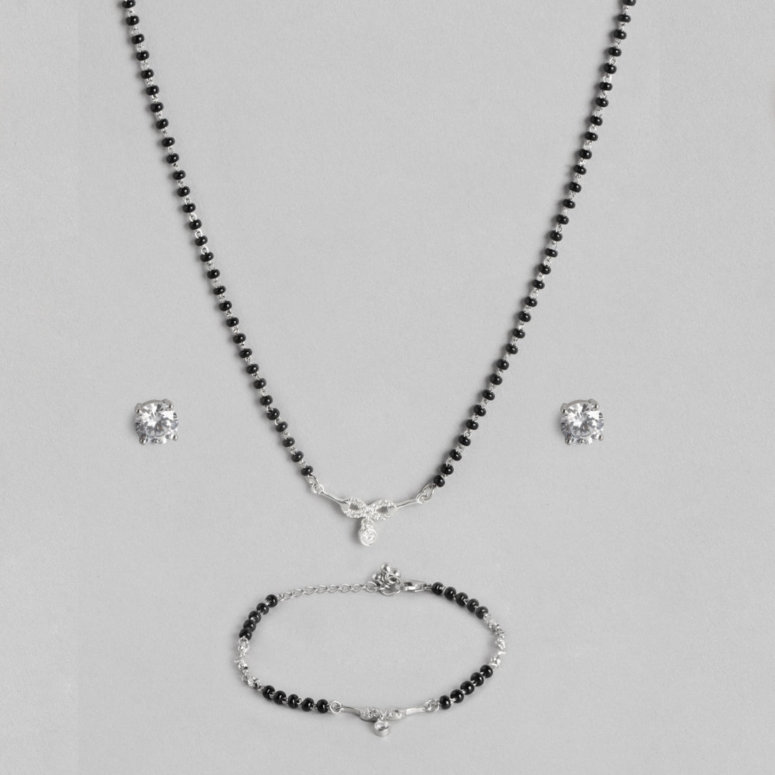 Rhodium Plated 925 Sterling Silver Mangalsutra Jewellery Set Combo