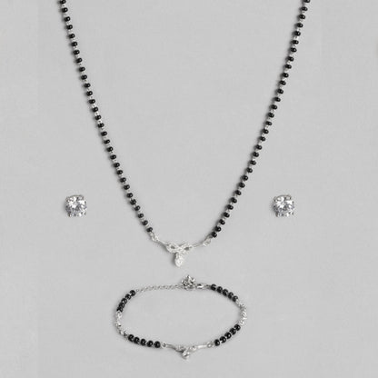 Rhodium Plated 925 Sterling Silver Mangalsutra Jewellery Set Combo
