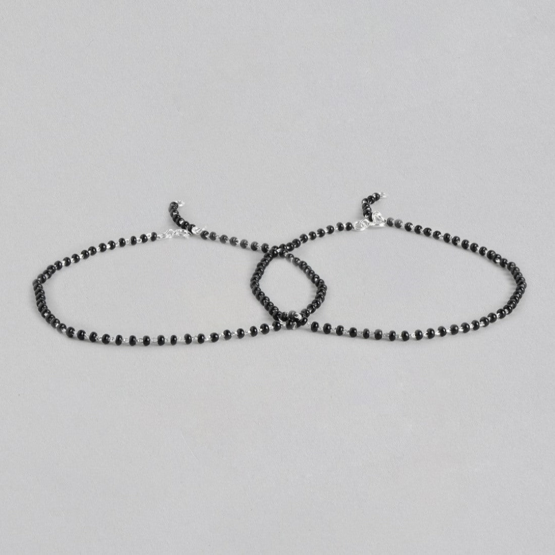 Women's 925 Sterling Silver anklet pair with delicate black beads on a fine silver chain – Zavya