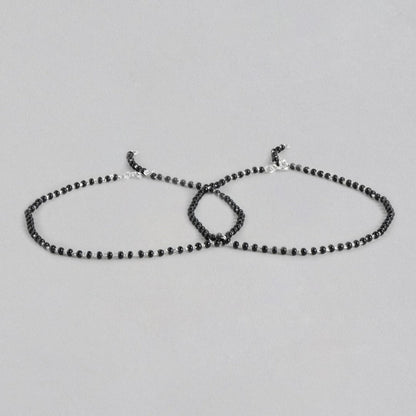 Women's 925 Sterling Silver anklet pair with delicate black beads on a fine silver chain – Zavya