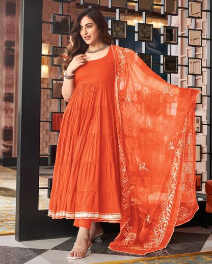 Ragini Orange Gotapatti Cotton Suit Set