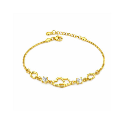 Double Heart Shape Gold Plated CZ Crystal Bracelet, Gift for Loved One, Valentine's Day Gift