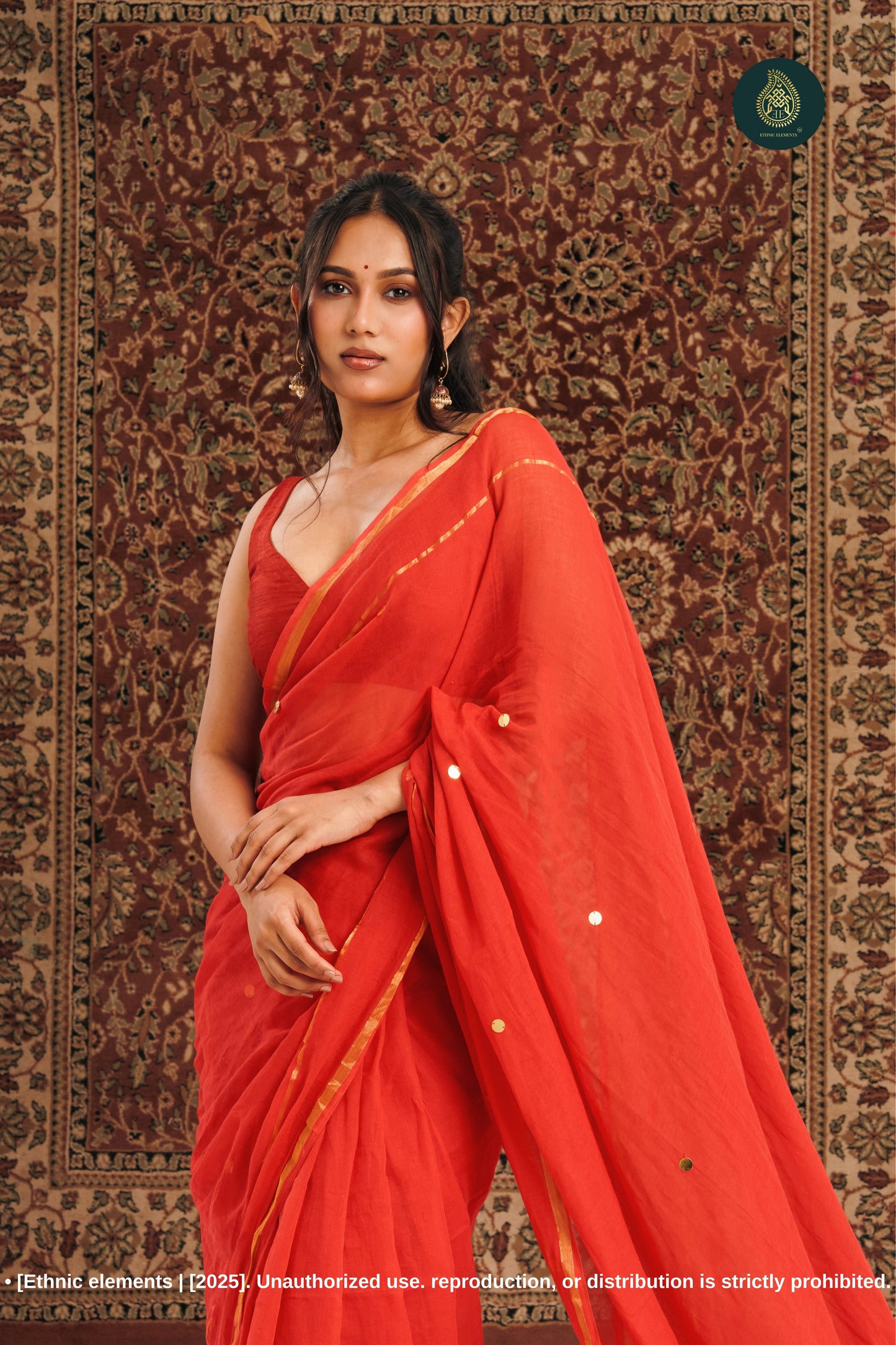 Ruby Mul Cotton Saree With Gini Work Zari Border