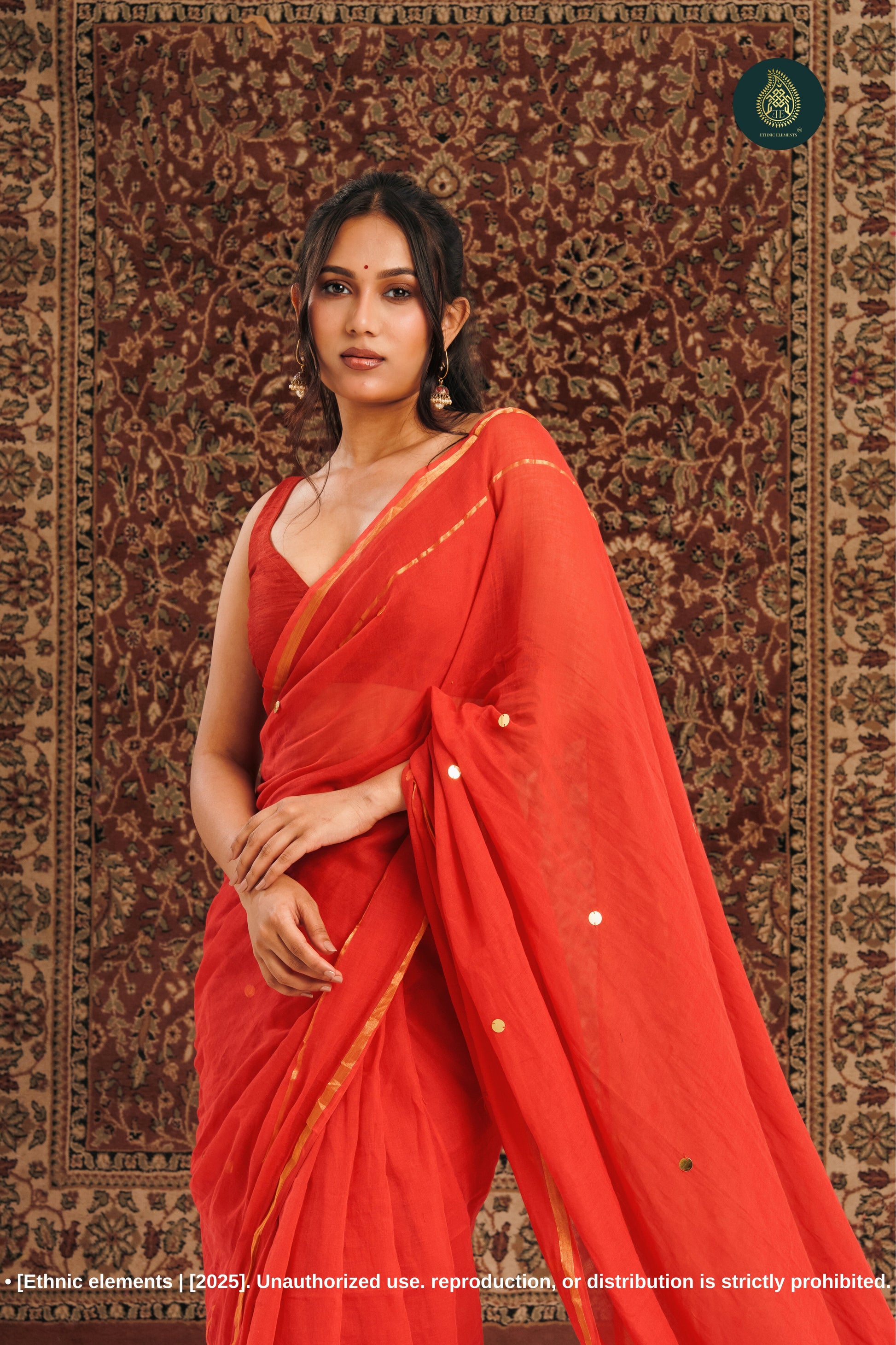 Ruby Mul Cotton Saree With Gini Work Zari Border