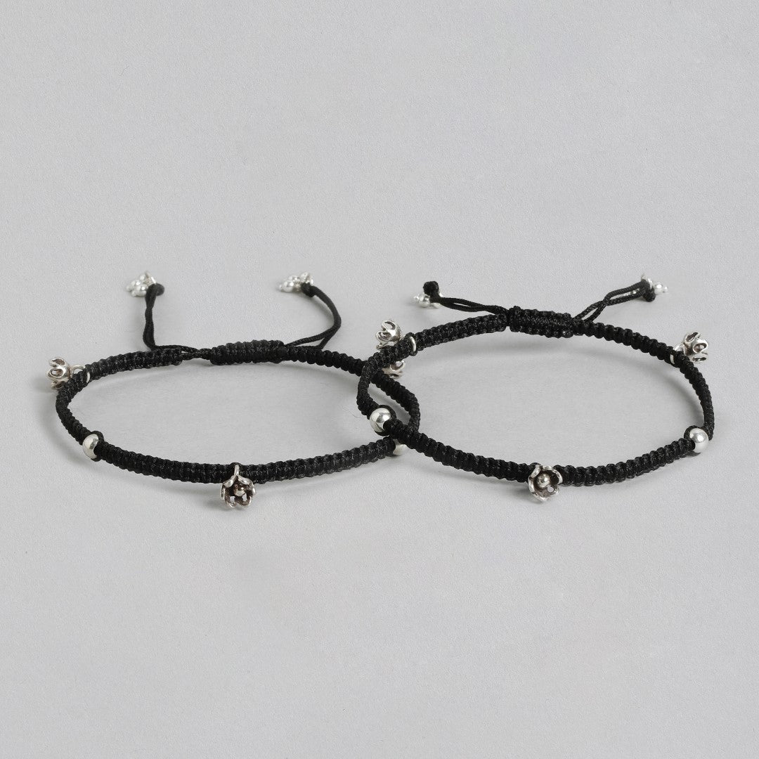 Floral Elegance 925 Sterling Silver Rhodium-Plated Anklet