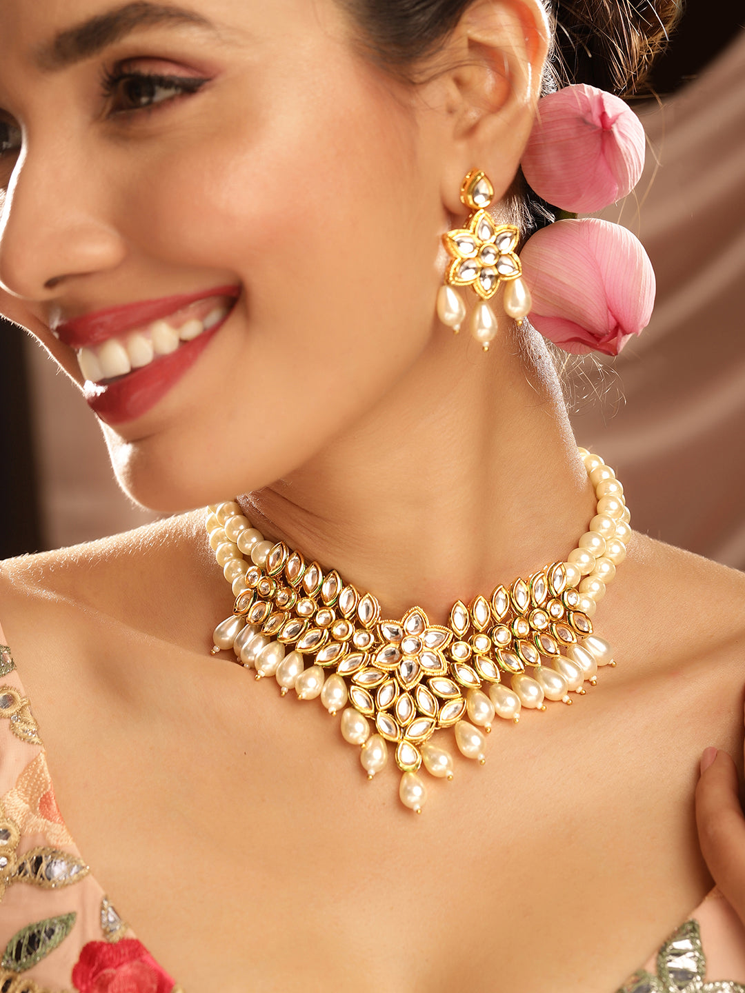Priyaasi Gold Plated Kundan Drop Jewellery Set
