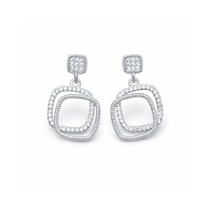 Silver Plated Square Design Drop Earrings