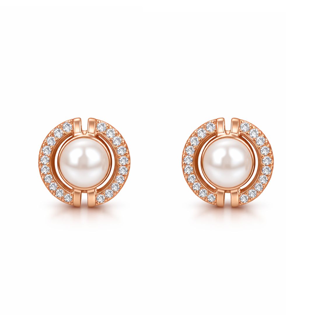 Rose Gold Pearl Stud Earrings