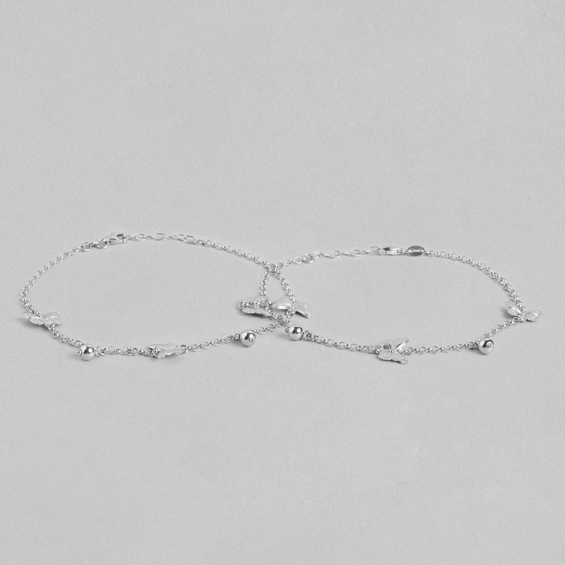 Triple Butterfly Rhodium Plated 925 Sterling Silver Anklet