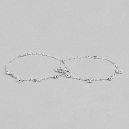 Triple Butterfly Rhodium Plated 925 Sterling Silver Anklet